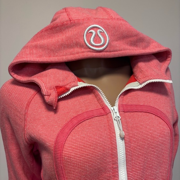Lululemon Pink Thin Striped Scuba Full Zip Hoodie Size 6 - Picture 3 of 9